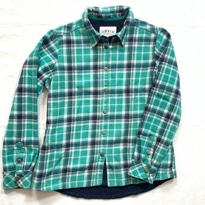 Orvis Woman’s Fleece Lined Flannel Button Up Shirt Shacket Size M Green Plaid